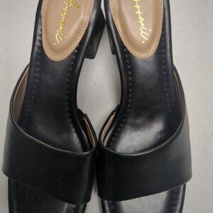 black leather 2” block-heel slide sandals size 8 like-new condition